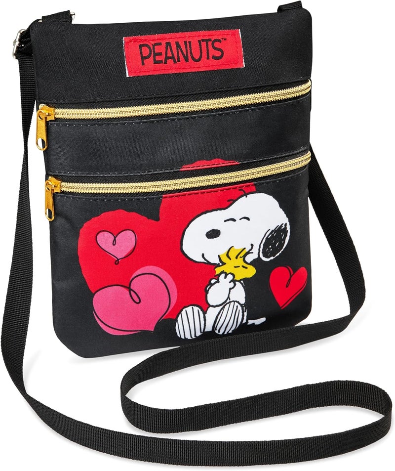 Peanuts حقيبة سناوبي الكروس بودي للبنات - حقيبة يد للأطفال والمراهقات والنساء - حقيبة كتف عصرية (أسود، 9.44x7.87x0.19 بوصة) - Image 1